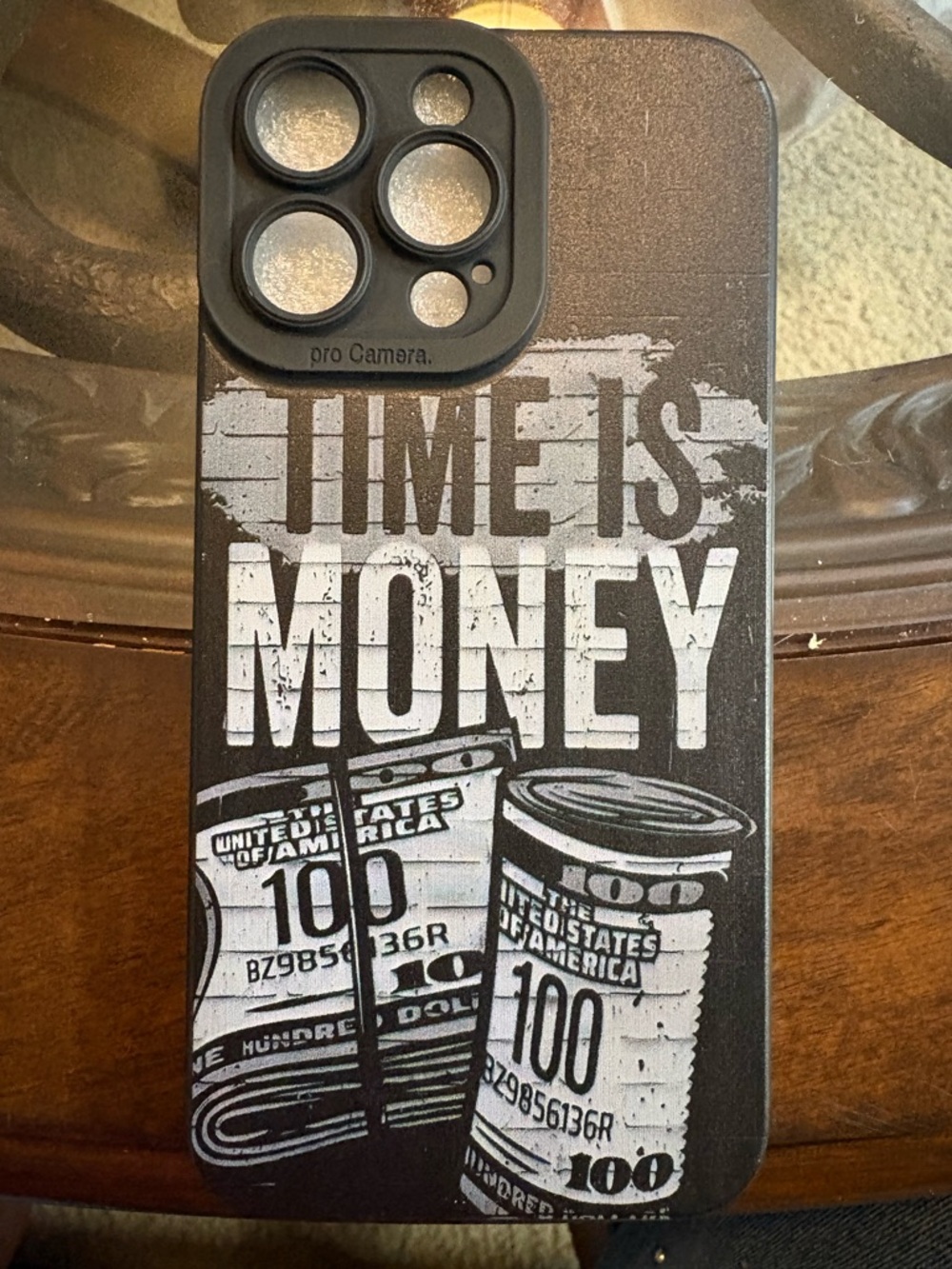 TIME IS MONEY Graphic iPhone 14Pro Max Case — Black & White